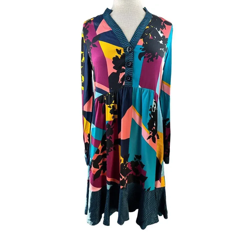 Anthropologie Maeve Gillian Abstract Shirtdress Blue Black Shirt Dress Size XS - Picture 2 of 14